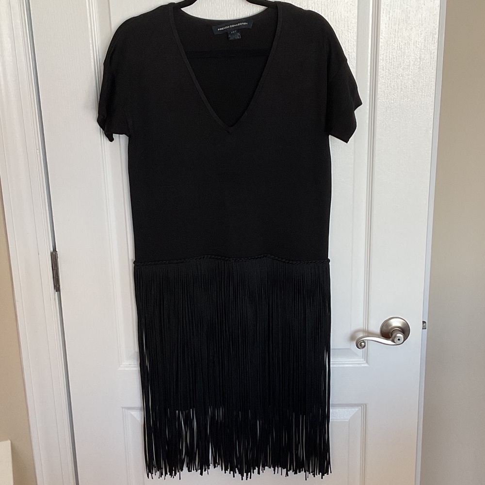 French Connection Black Fringe Mini Dress
